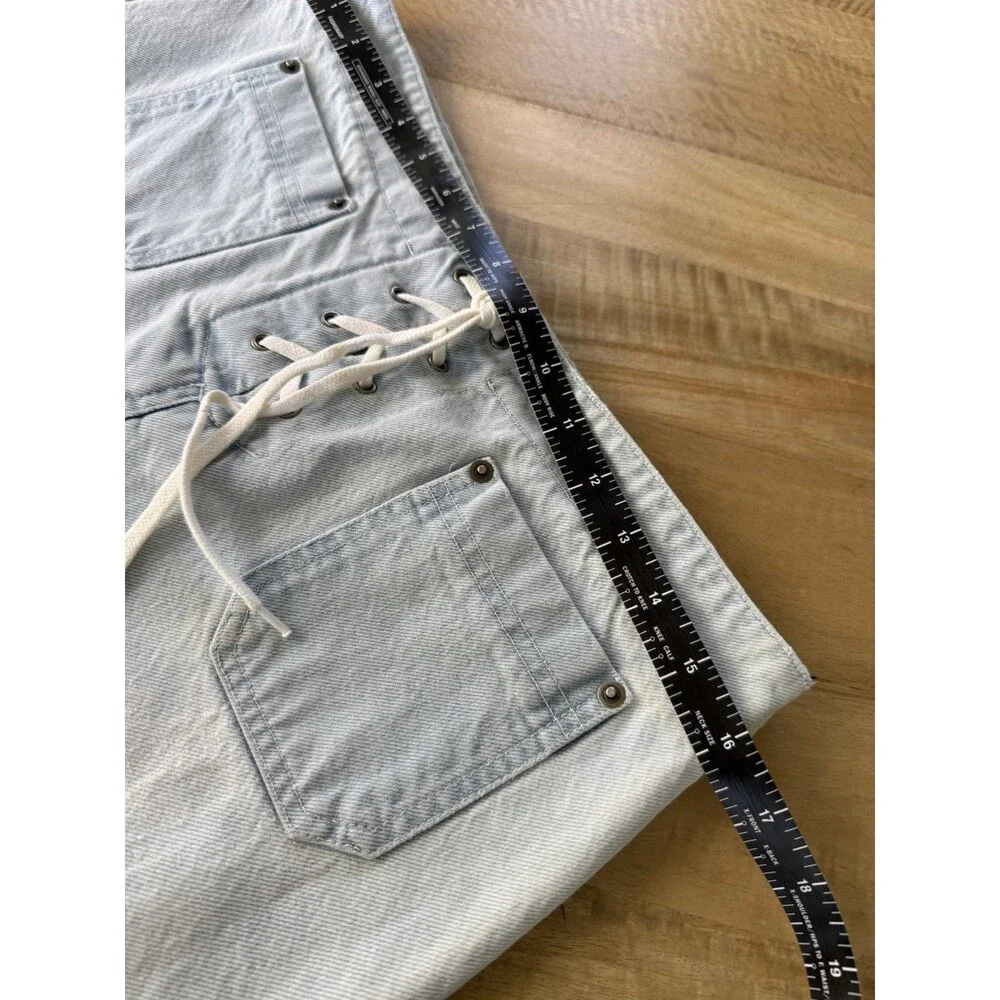 KORS by Michael Kors Light Blue Denim Midi Skirt with Lace-Up Detail Sz 8